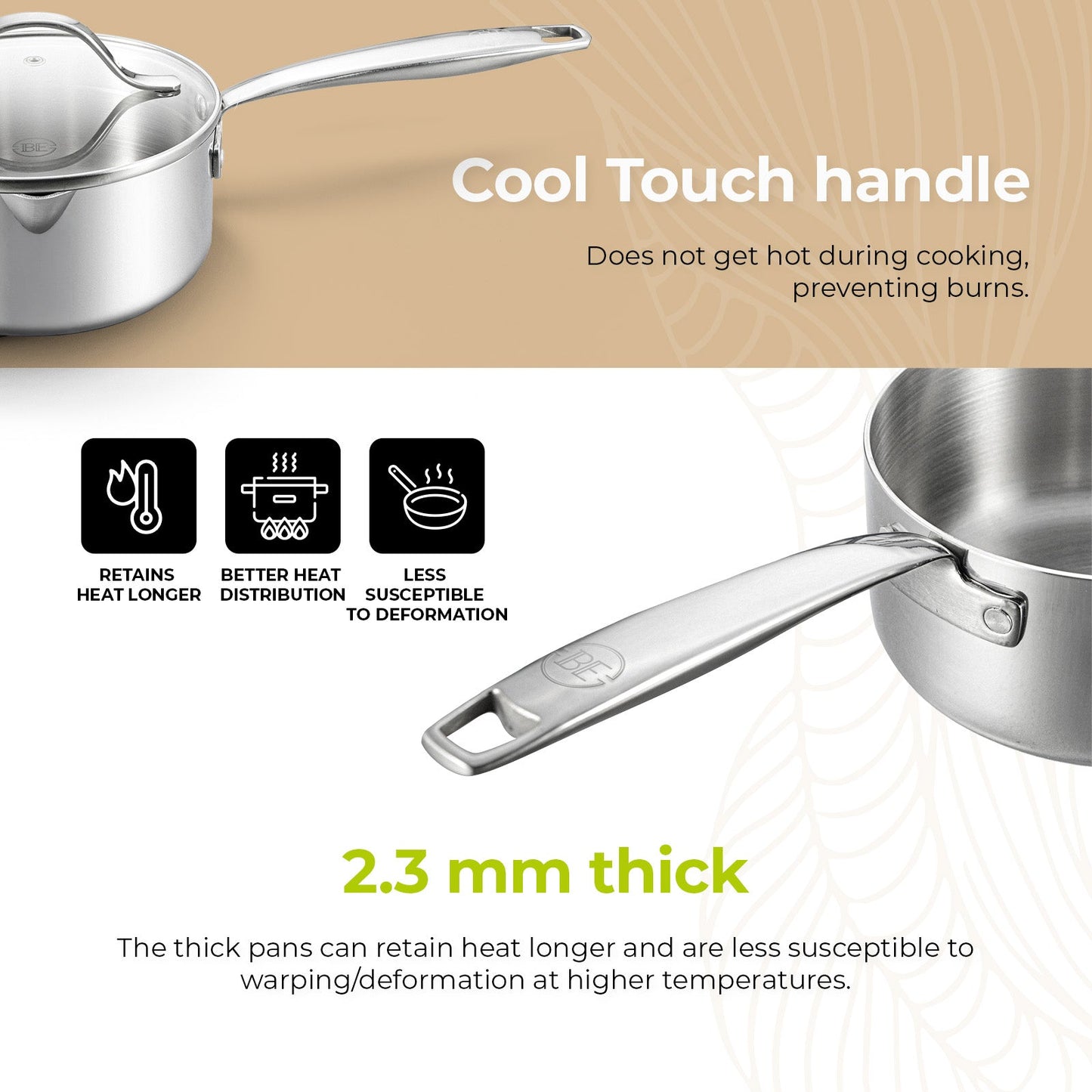 BE | LIVING - Essential Series - 3 qt / 8" / 20 cm Sauce Pan with lid - Triply Stainless Steel