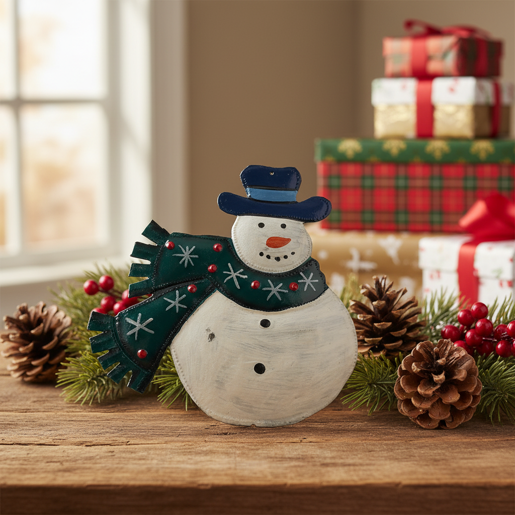 Painted Snowman & Scarf Ornament