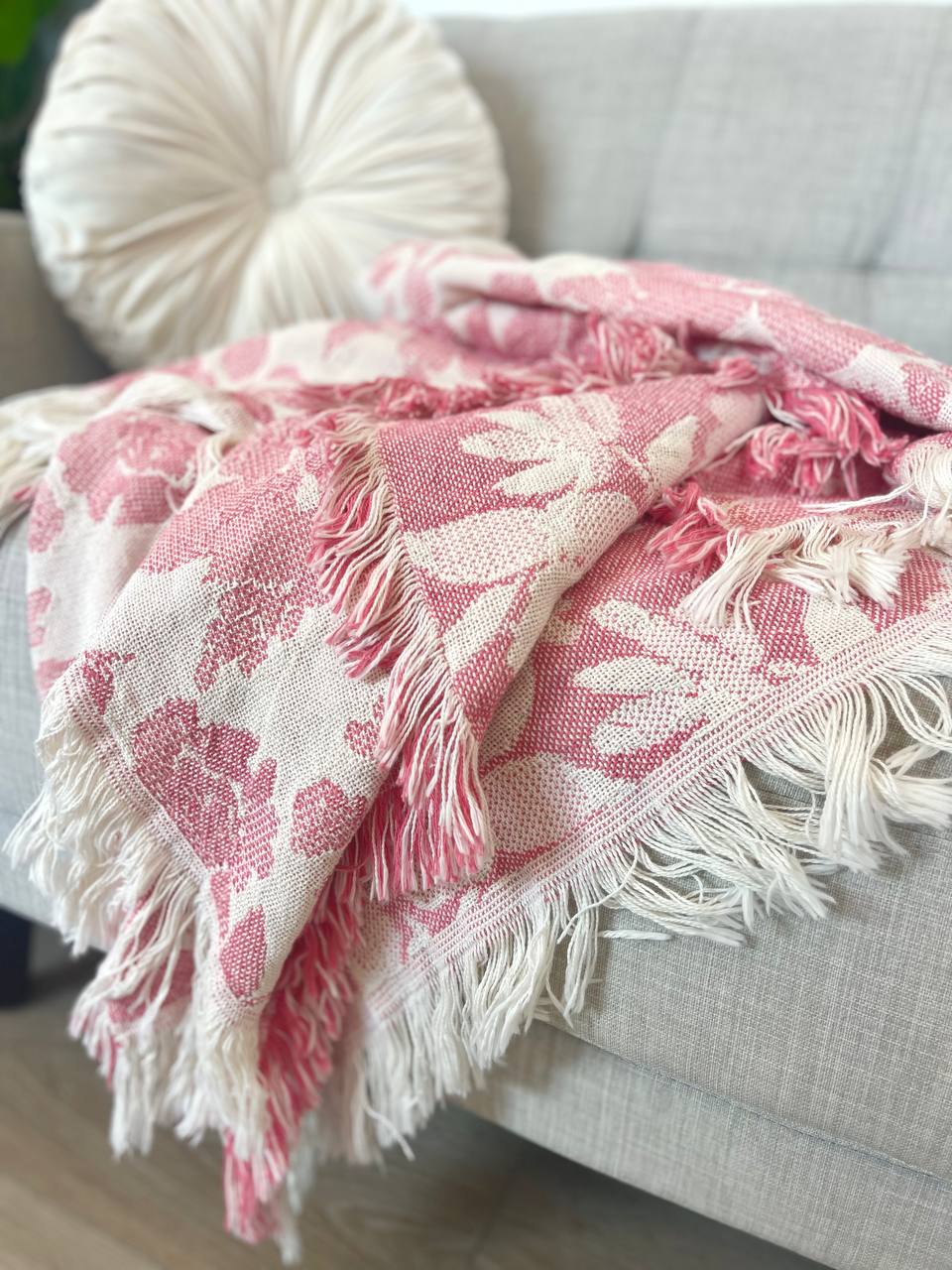 Peony Floral Jacquard Woven Throw