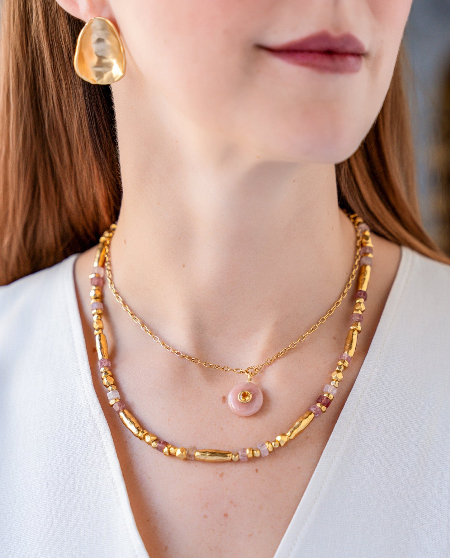 Peach Moonstone and Citrine Inlay Necklace