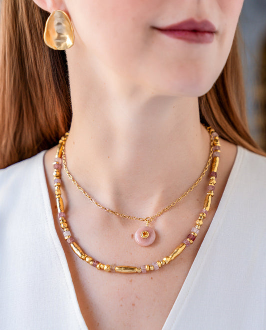 Peach Moonstone and Citrine Inlay Necklace
