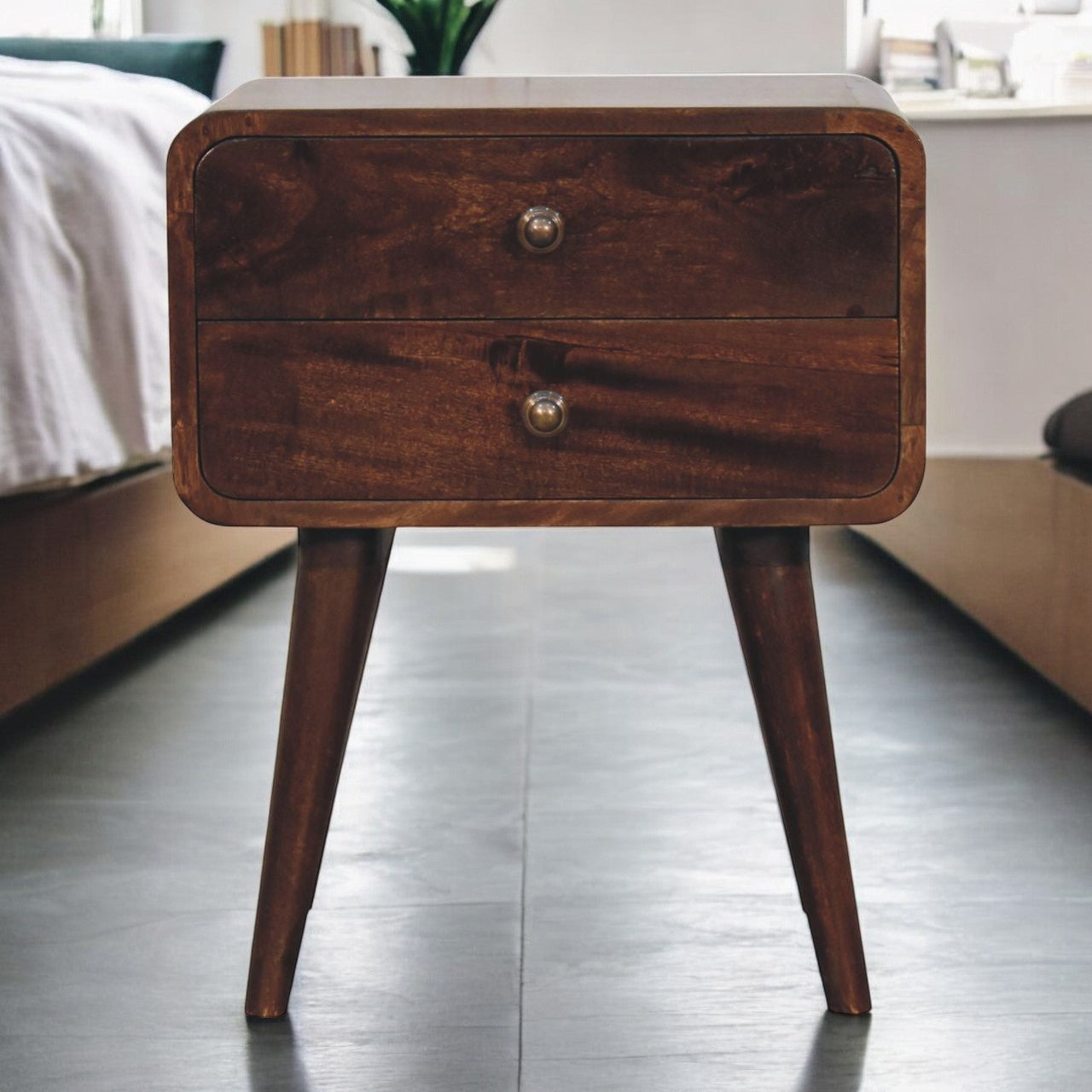 Solid Wood Curved California Walnut Nightstand