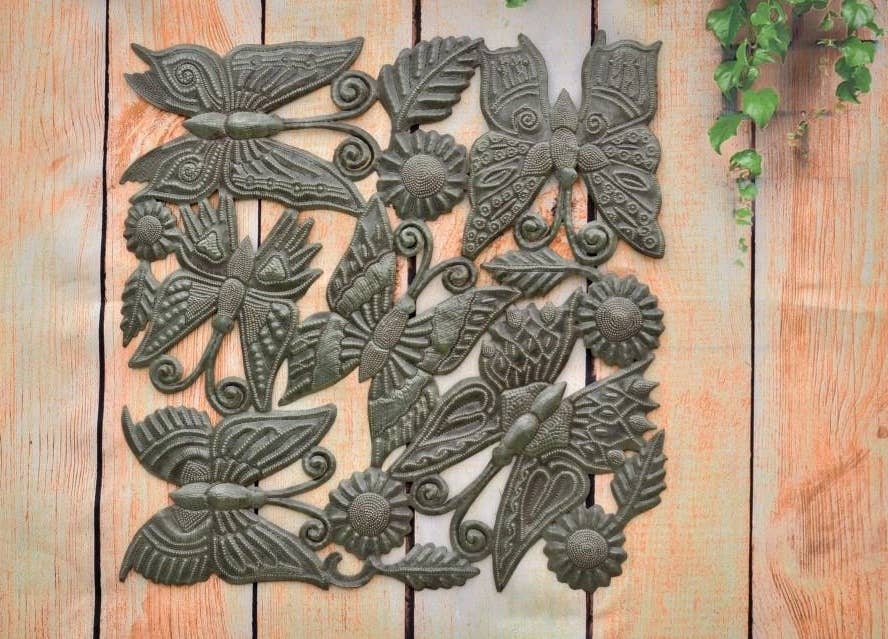 Butterfly, Spring, Metal Wall Art, Haitian Art, 17.25"