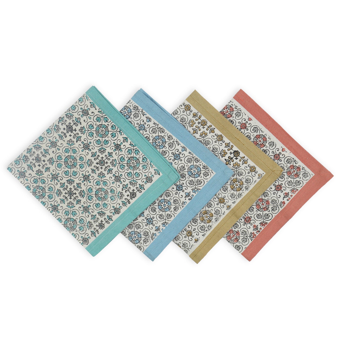 Hand Block Printed Cotton Napkins, Set of 4 | 16″×16″ | Reverie