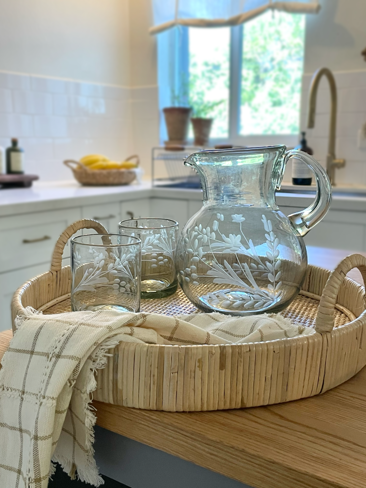 Hand-etched Blown Pitcher