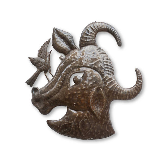 Bull Head Haitian Metal Recycled Art, 22.5x21.5