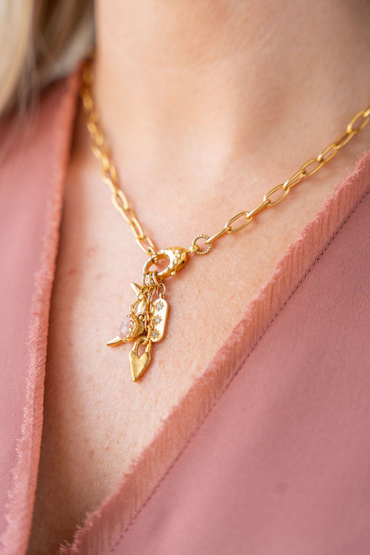 Peach Moonstone Talisman Drop Necklace