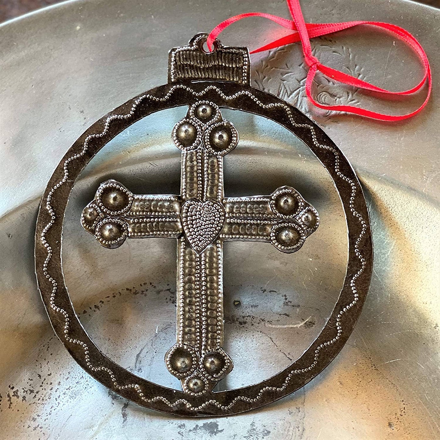 5.5" Handmade Cross Ornament, Fair Trade, Recycled