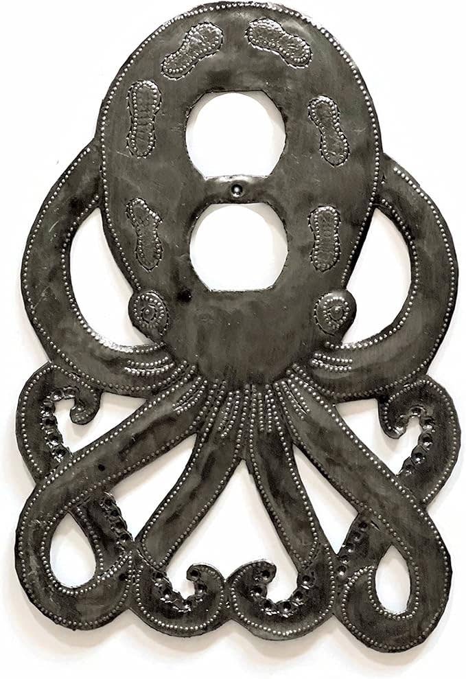 Haitian Metal Octopus Outlet Cover 6x9 Handcrafted Recycled