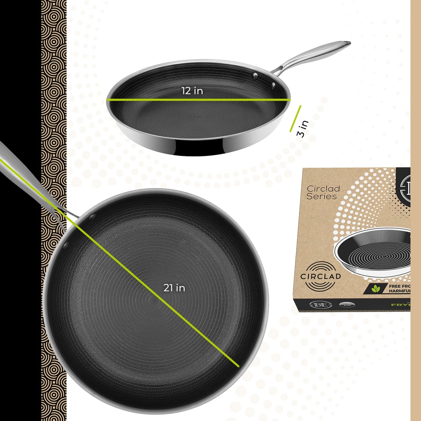 BE | LIVING - Circlad Series - 12” / 30 cm Frying Pan - Triply Stainless Steel Circlad