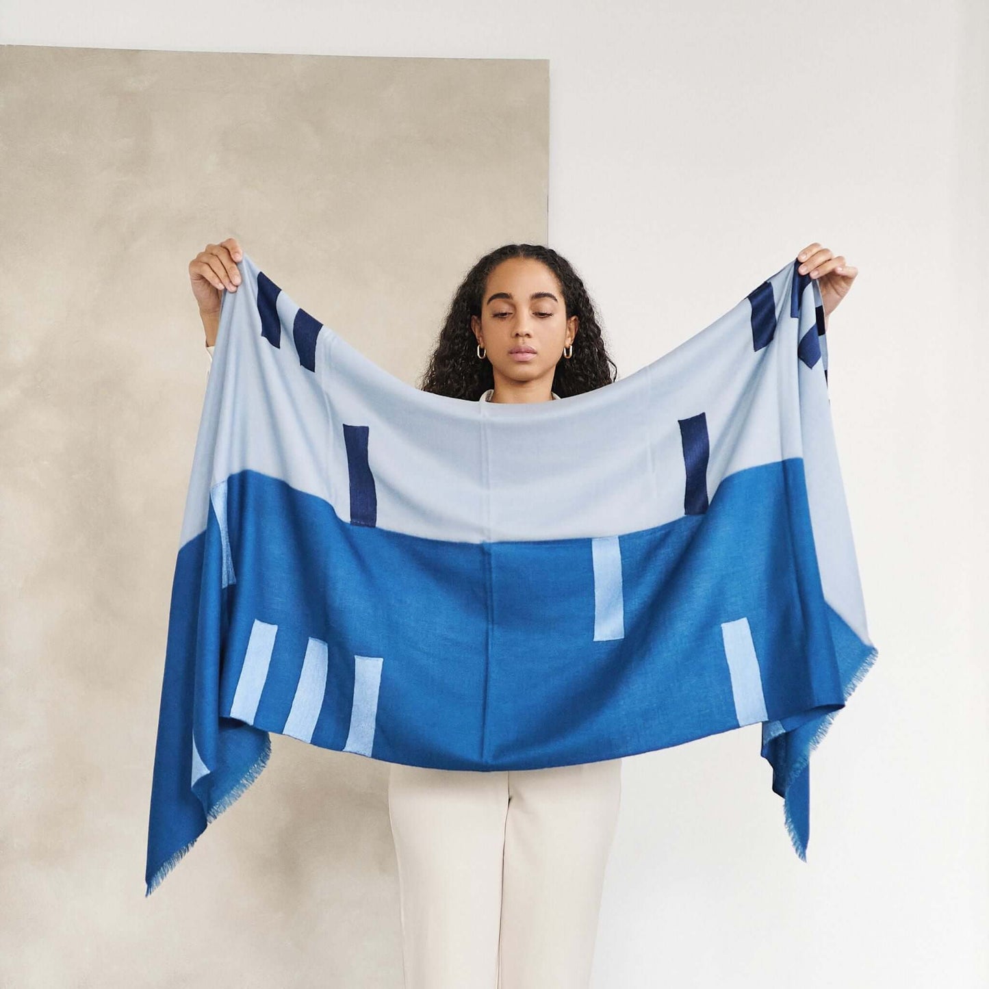 Harbor Blue Hand Embroidered Modern Artisanal Scarf