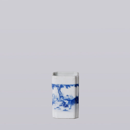 1920s Blue and White Porcelain Tiger Square Vase
