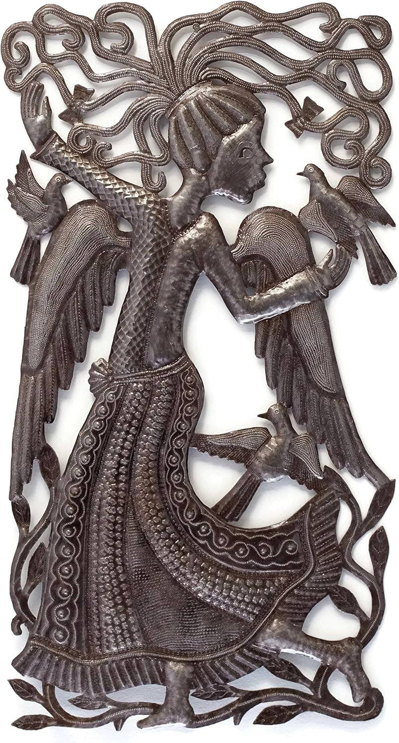 Angel Child with Birds Metal Wall Art by Evenson 32" X 17"