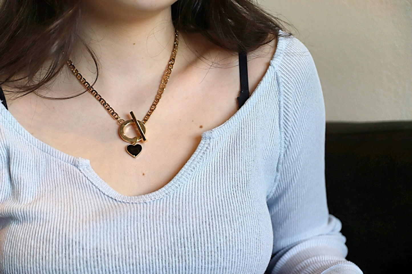 Gold Crush Black Heart Necklace | 18k Gold | Nickel-Free