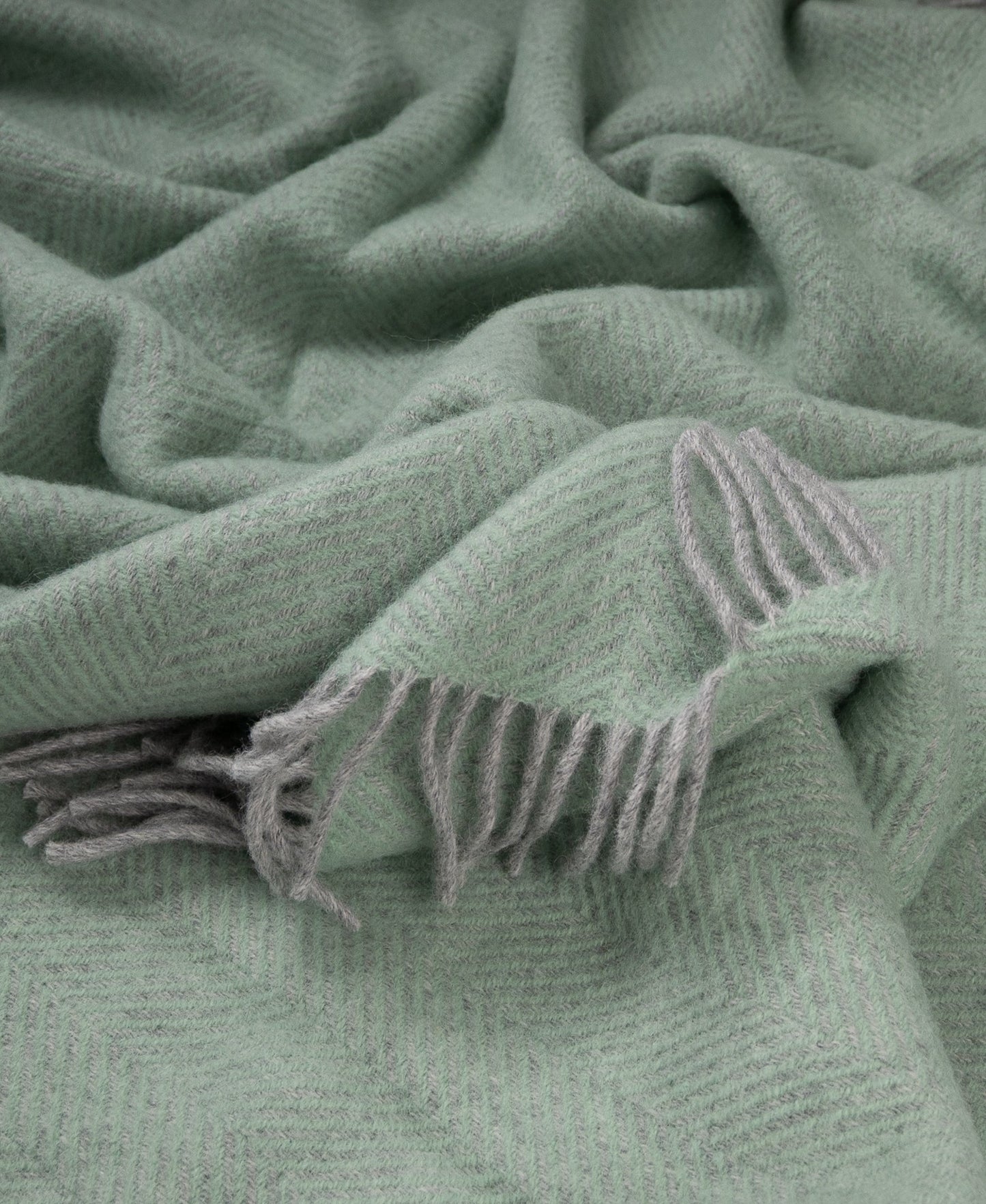 Highland Tweeds Herringbone  Pure New Wool Throw - Basil
