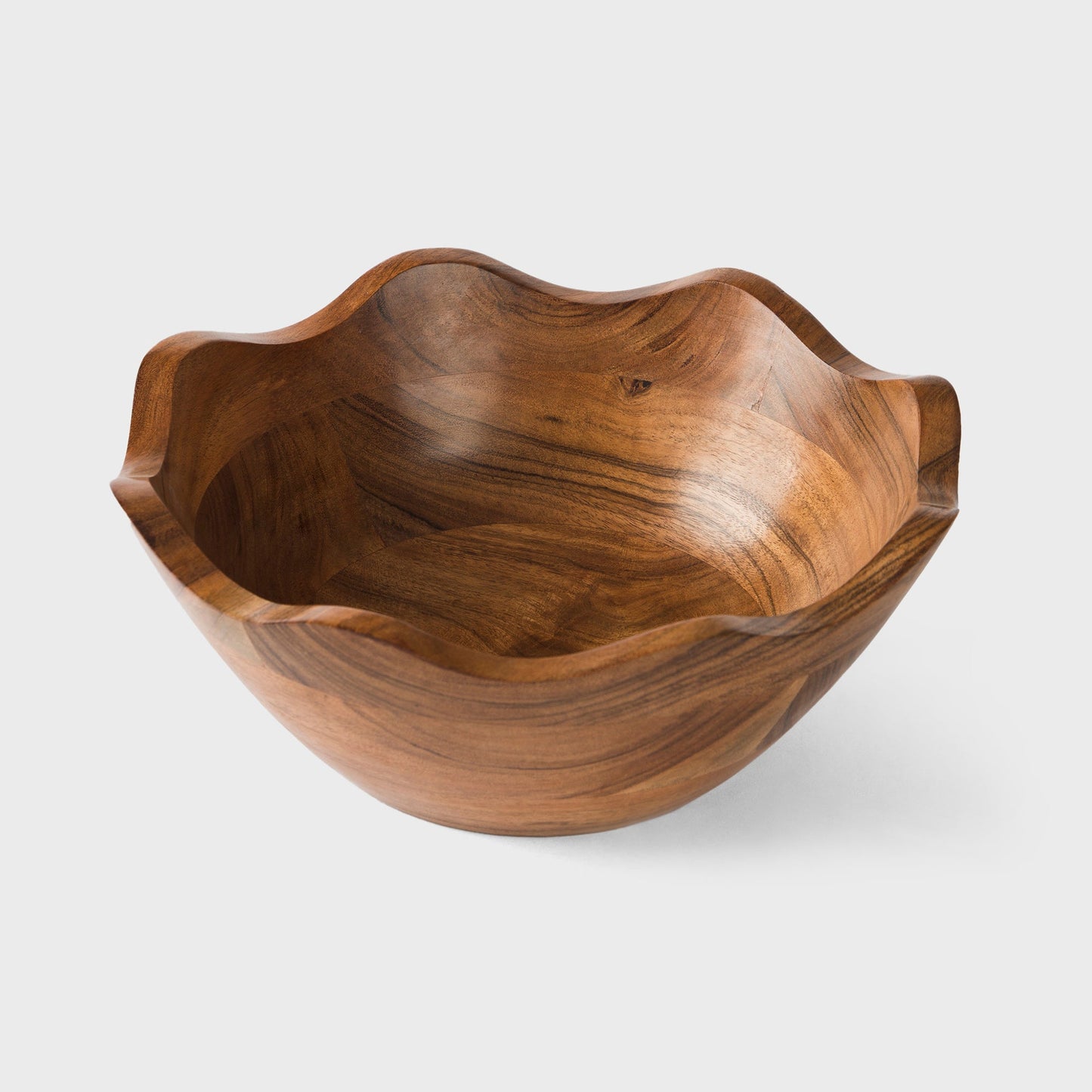 Acacia Wood Scallop Bowl, Natural Finish