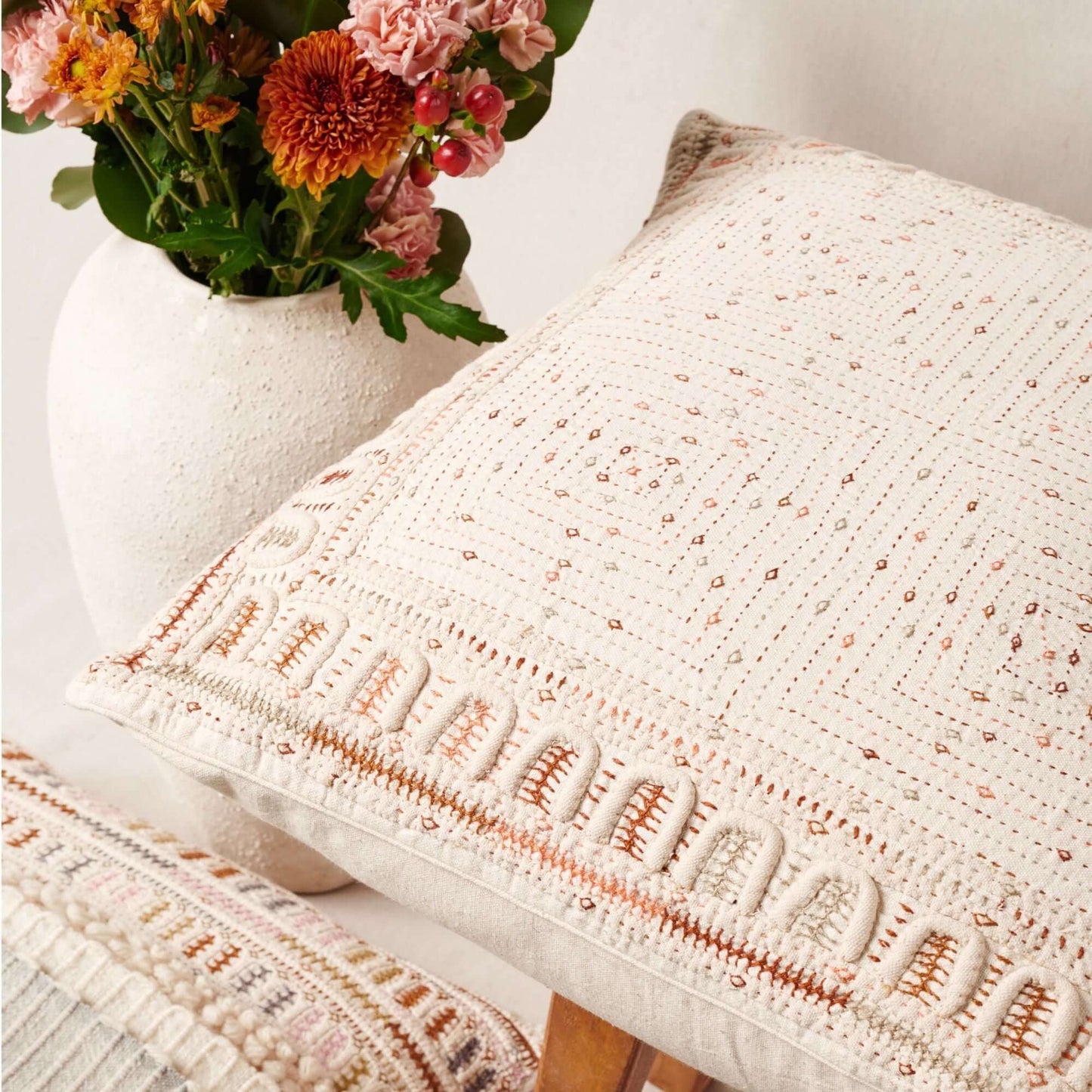 Maze Coral Hand Embroidered Cotton Pillow Cover