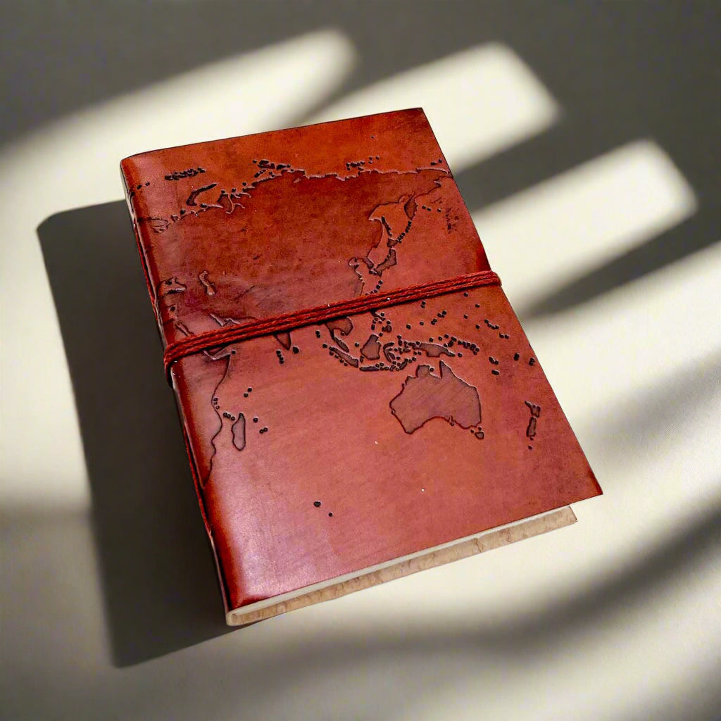 Vintage World Map 7x5 Handmade Leather Journal