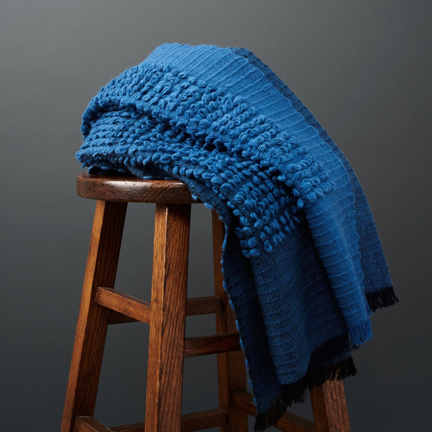 Macaroon Midnight Dark Blue Textured Merino Handloom Throw