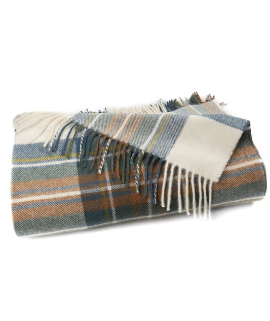 Highland Tartan Tweed Merino Wool Throw - Muted Blue Stewart