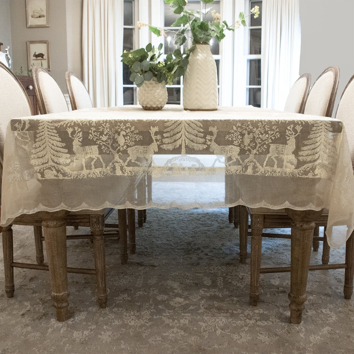 Prince of Scots Scottish Leno Gauze Christmas Tablecloth - Gold Lurex