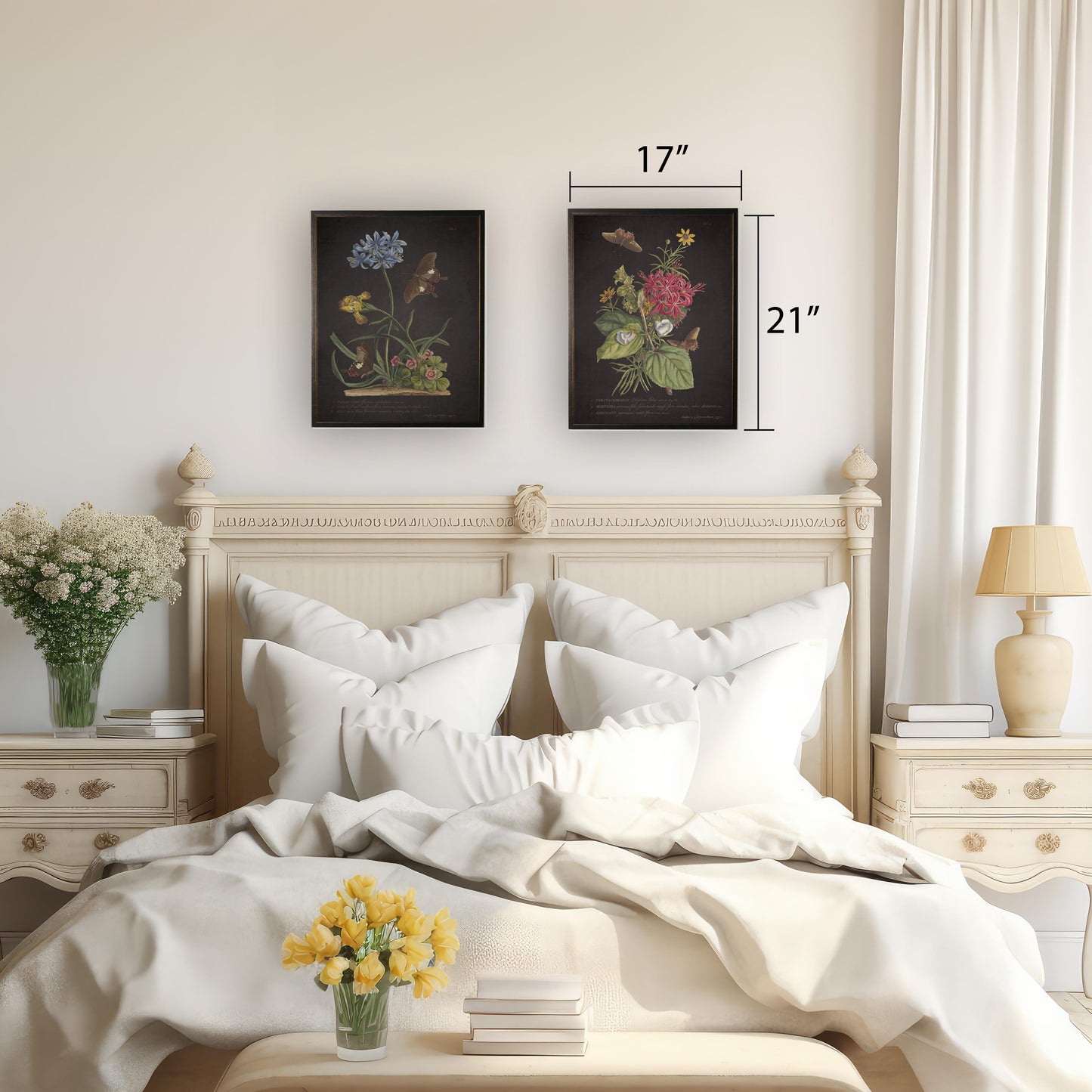 Red and Yellow Flowers with Butterflies in Copper and Black Frame