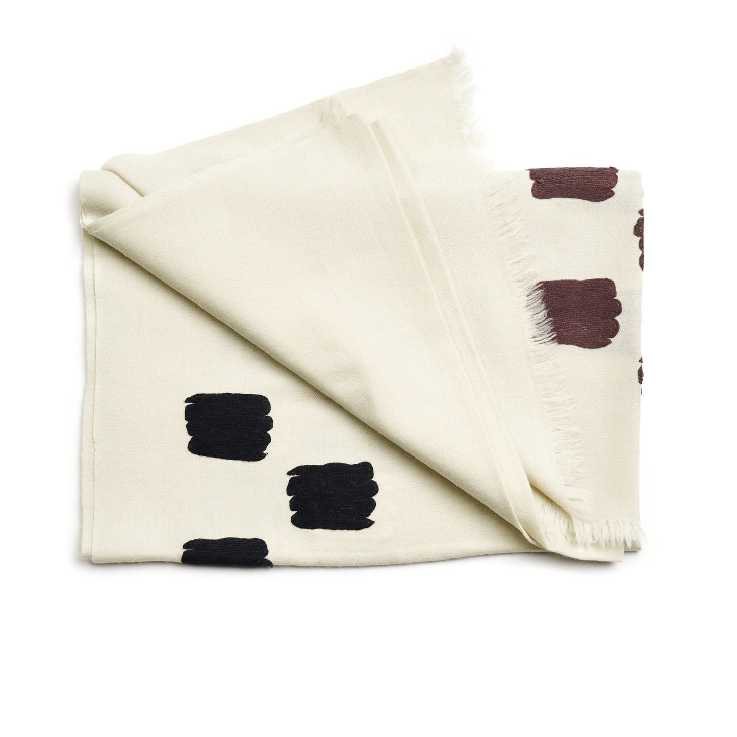 Off White Dahlia Hand Embroidered Hand Woven Modern Artisanal Scarf