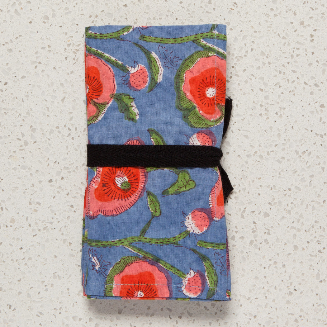 Set of 4 Napkin Block Print Poppy