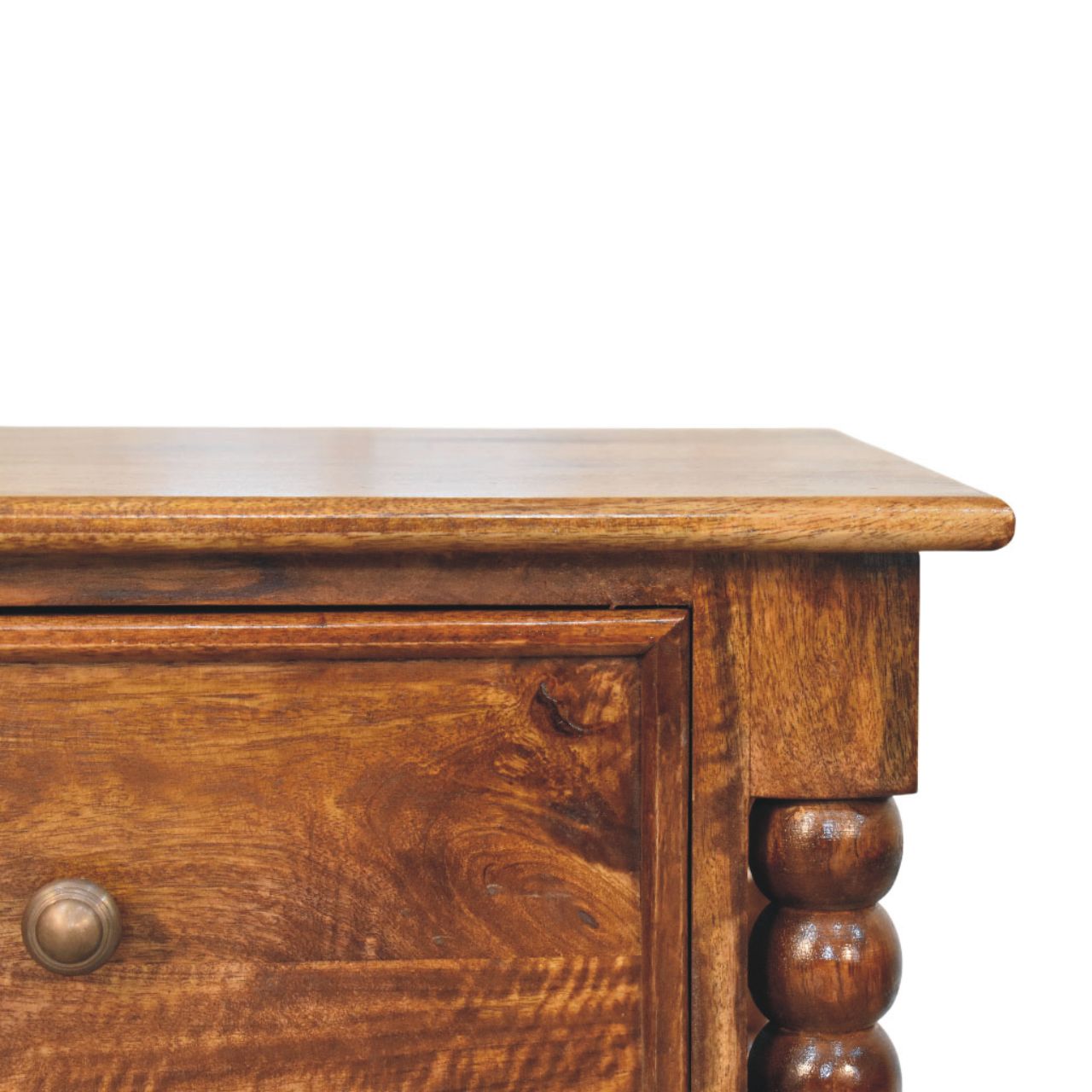 Solid Wood Spindle Beaded Bedside Table 2 Drawers Brown