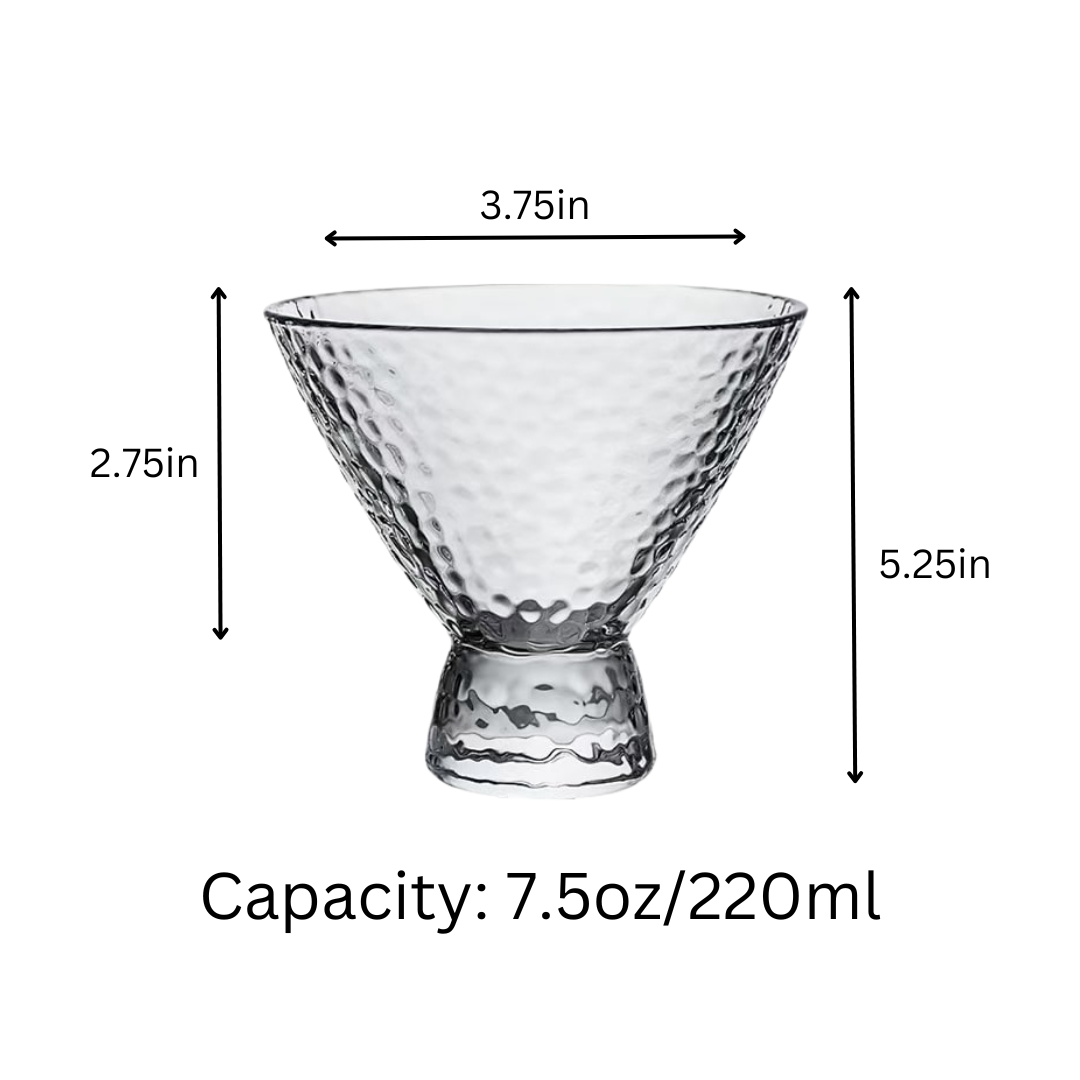 Clear Hammered Cocktail Martini Glasses
