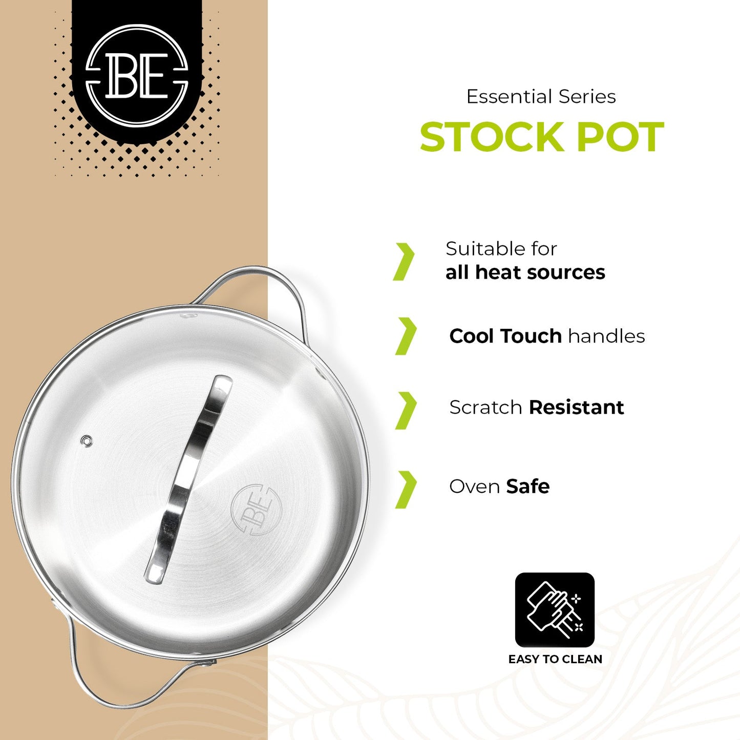 BE | LIVING - Essential Series - 8 qt / 26 cm Stock Pot with lid - Triply Stainless Steel