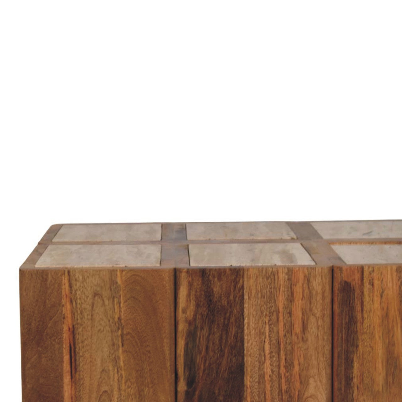 Solid Wood Travertine Top Block Side Table