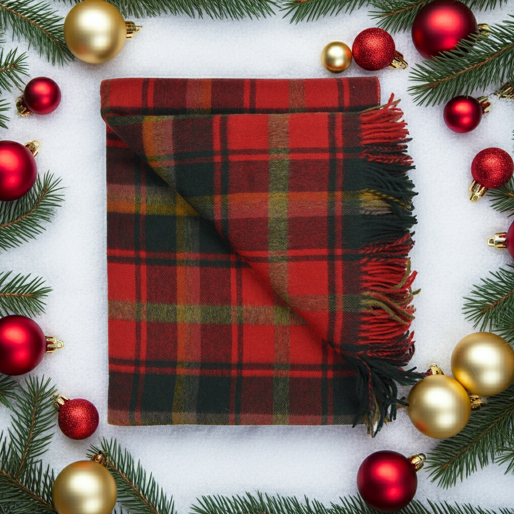 Highland Tartan Tweed Merino Wool Throw - Dark Maple