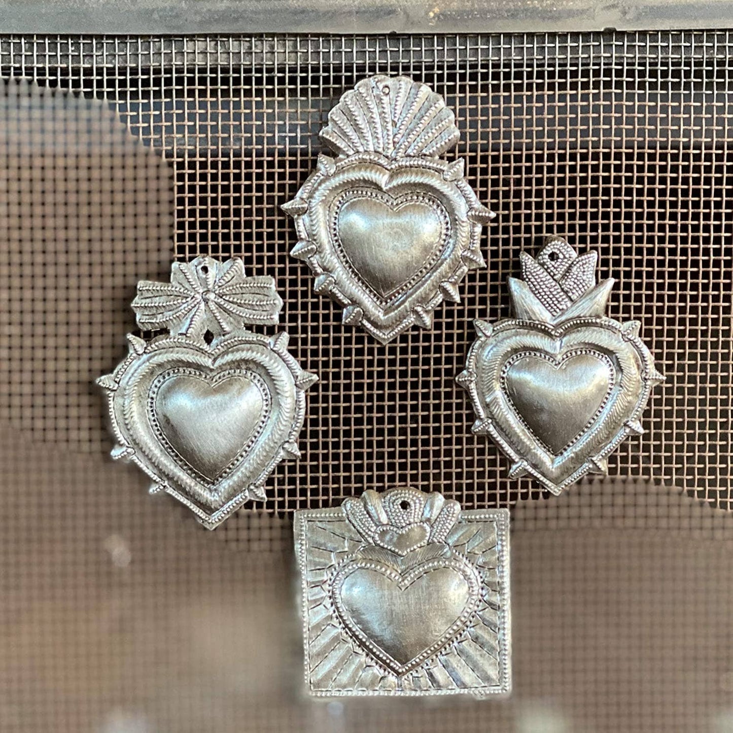 3" set/4 $3.20 ea, Milagro Heart, Sacred Hearts, Haitian Art