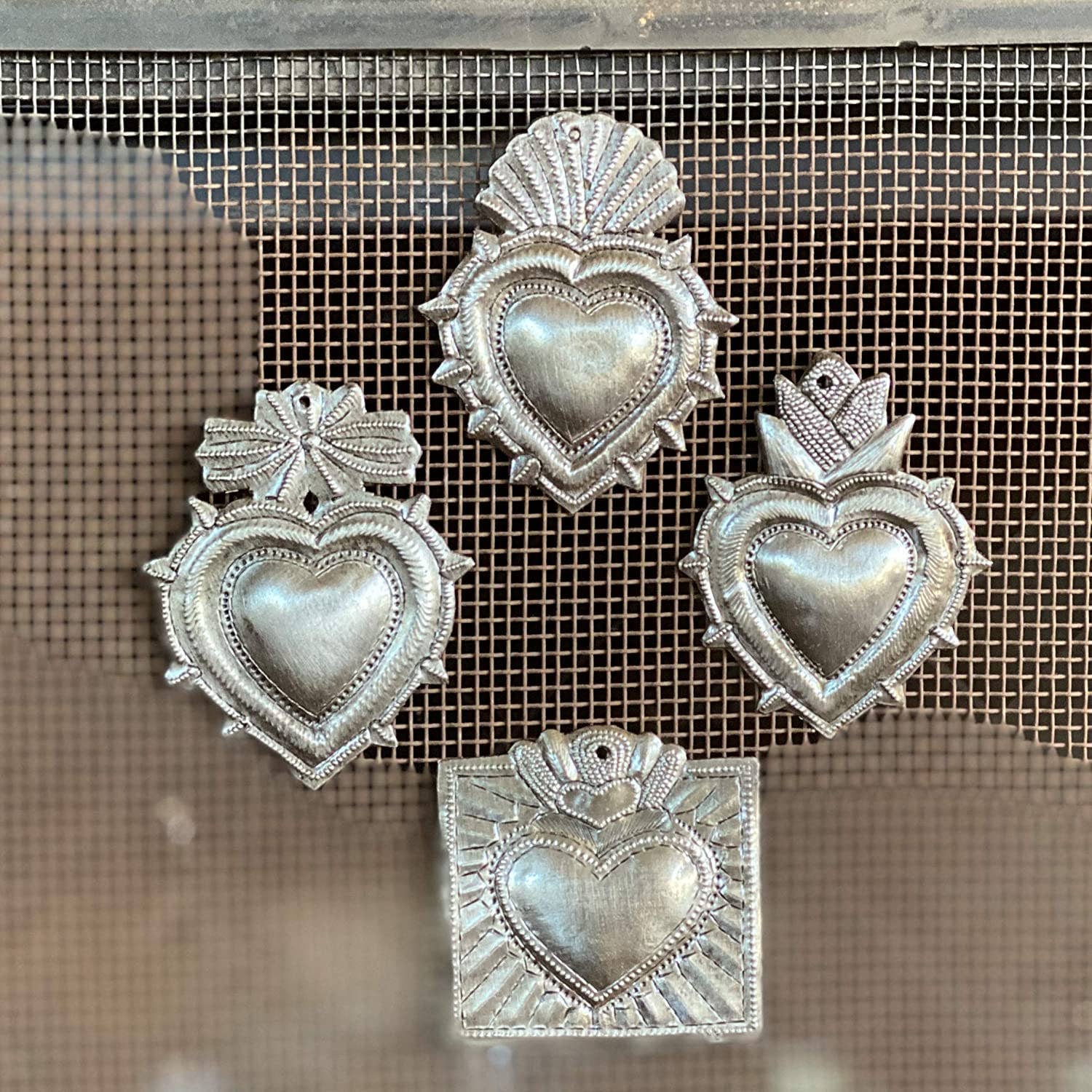 3" set/4 $3.20 ea, Milagro Heart, Sacred Hearts, Haitian Art
