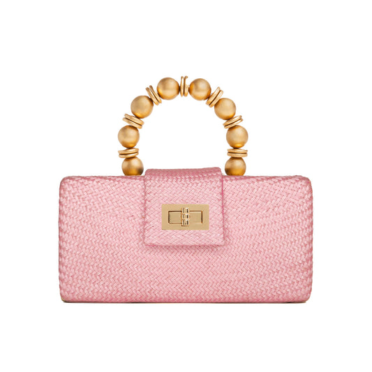 THE SERENA Light Pink Woven Straw Clutch Bag