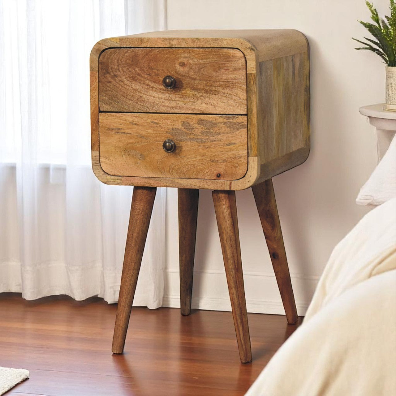 Solid Wood Mini Curved Nightstand