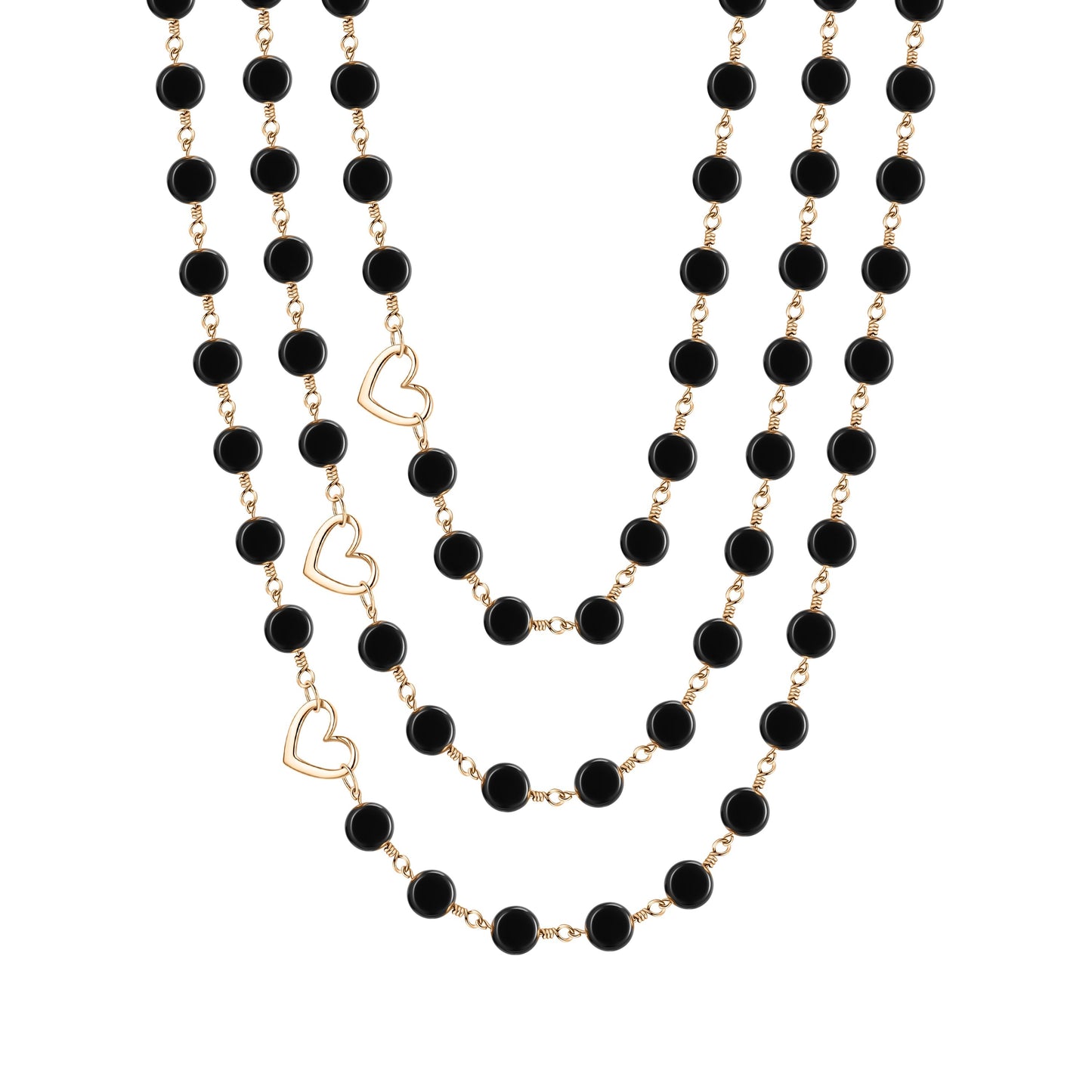Onyx Black Glass Bead 3-Layer Necklace | Magnetic Clasp
