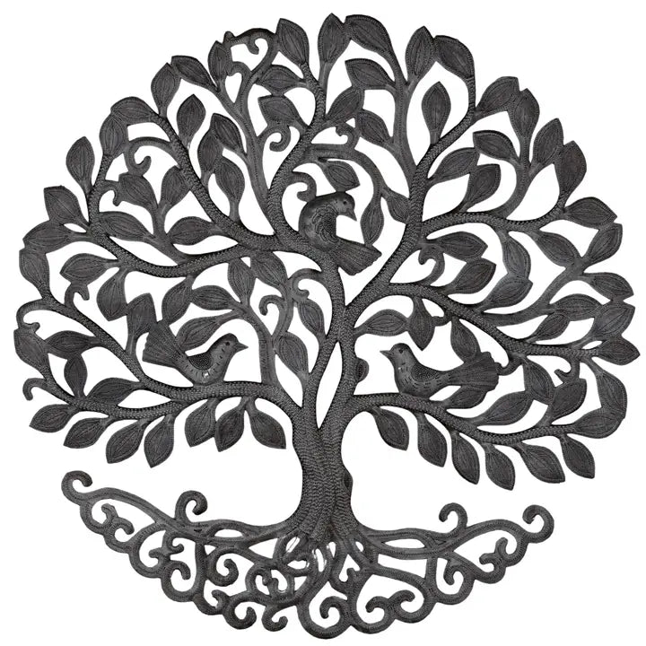 Haitian Metal Tree of Life Wall Art 23x23 Hand Chiseled 