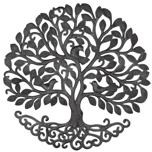 Haitian Metal Tree of Life Wall Art 23x23 Hand Chiseled 