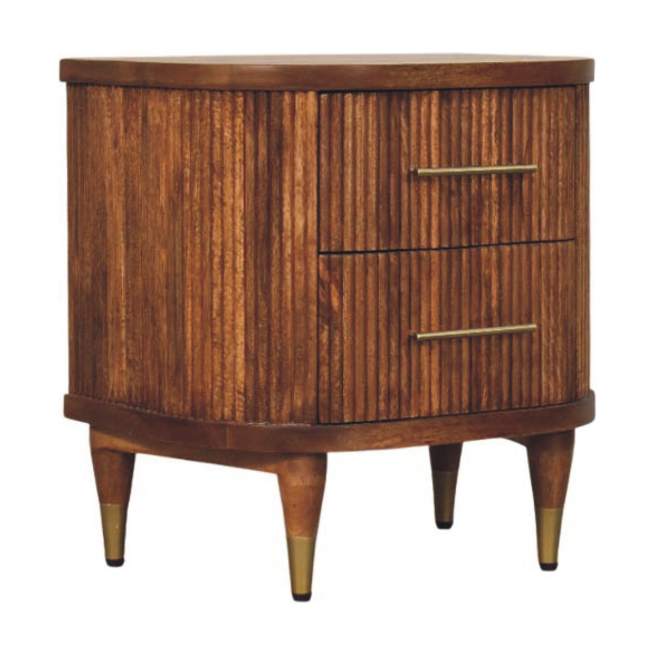 Solid Wood Ribbed Bedside with Brass Accents