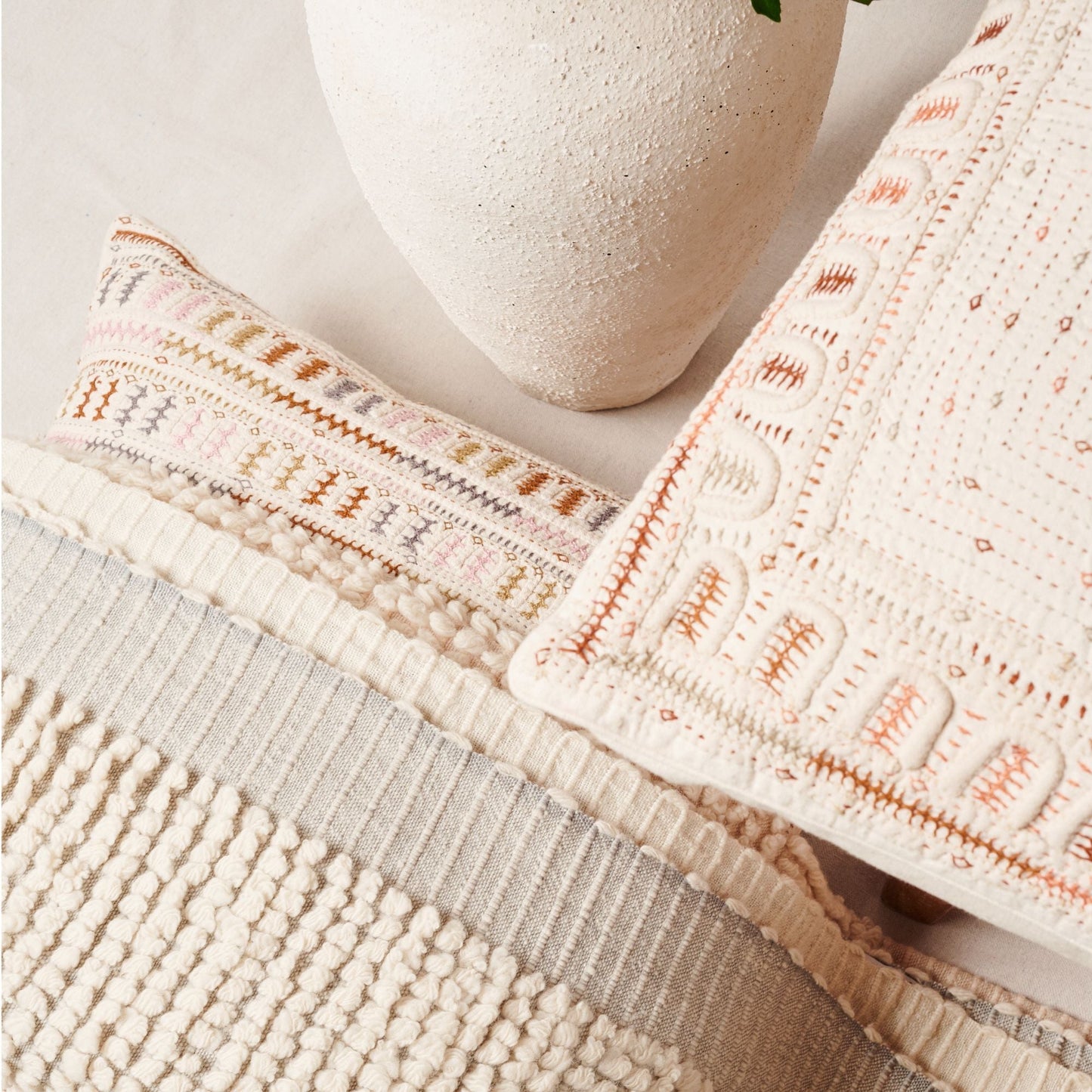 Dahli Coral Artisanal Hand Embroidered Pillow Cover