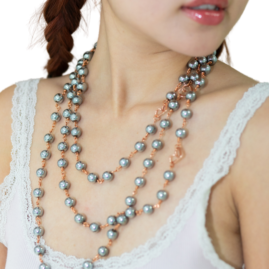 La Princesa Hematite 3-Layer Necklace | Magnetic Clasp