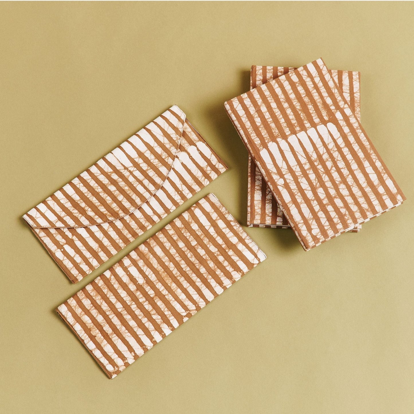 Oak Brown Stripes Cotton Wax Block Printed Envelope Pouch