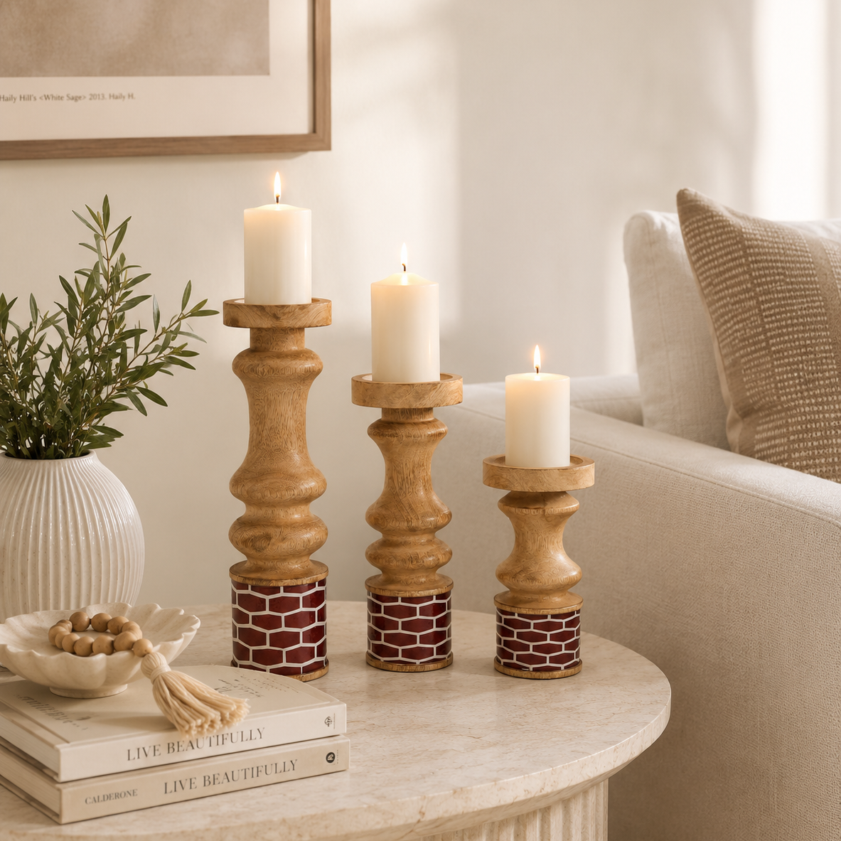 Gramercy Mango Wood Candleholders – Red Set of 3