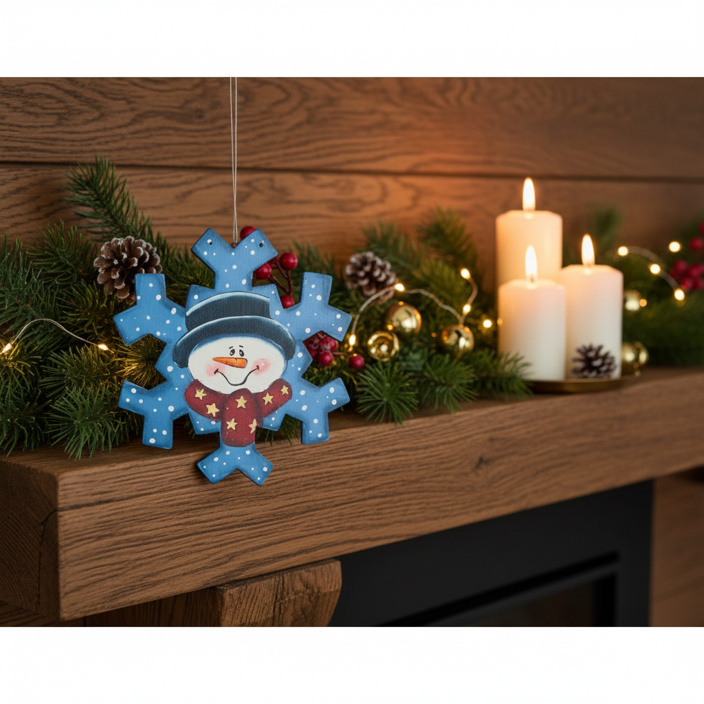 Painted Snowflake Snowman Ornament