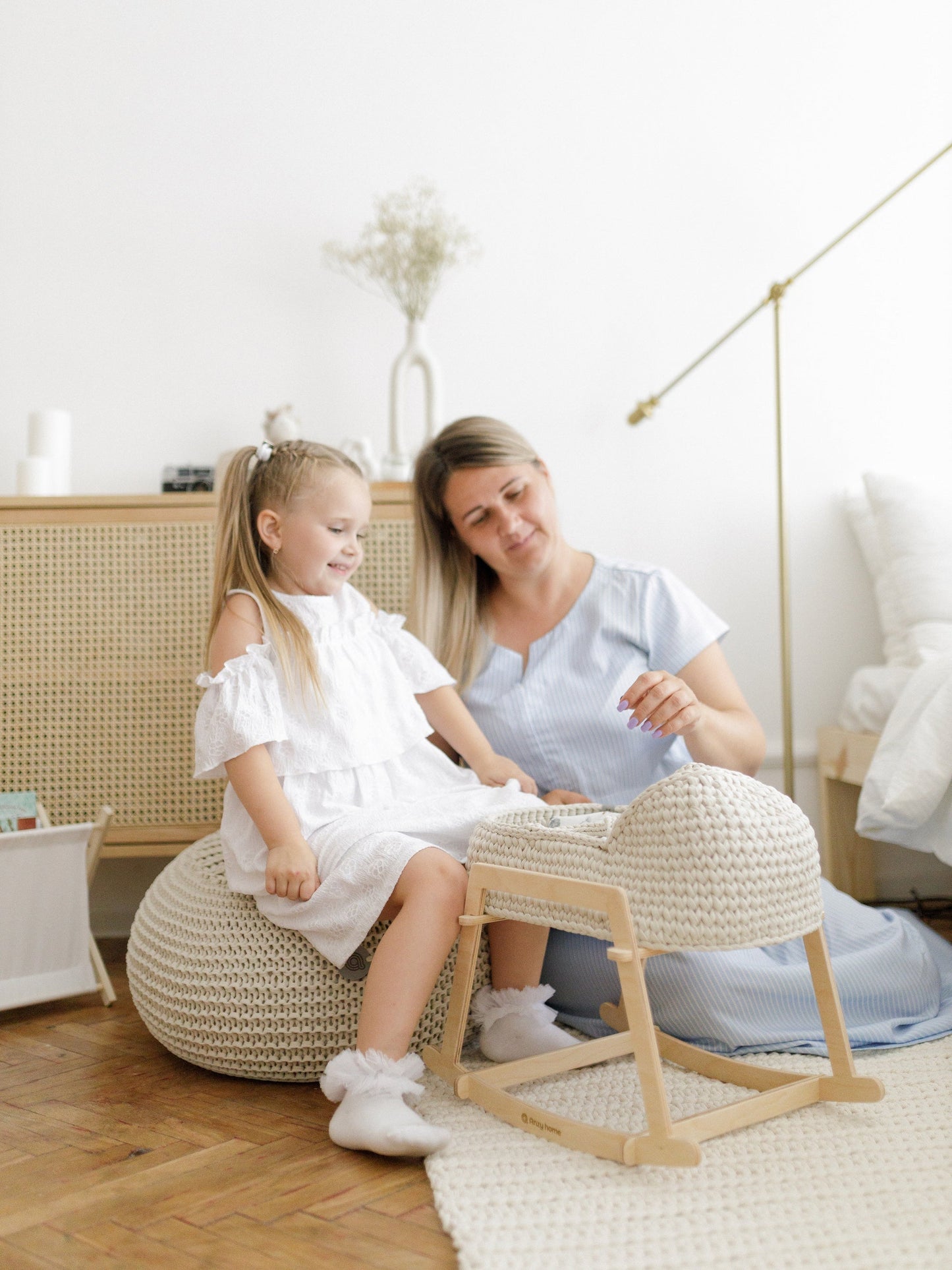 Doll Moses Basket w/Rocking Stand