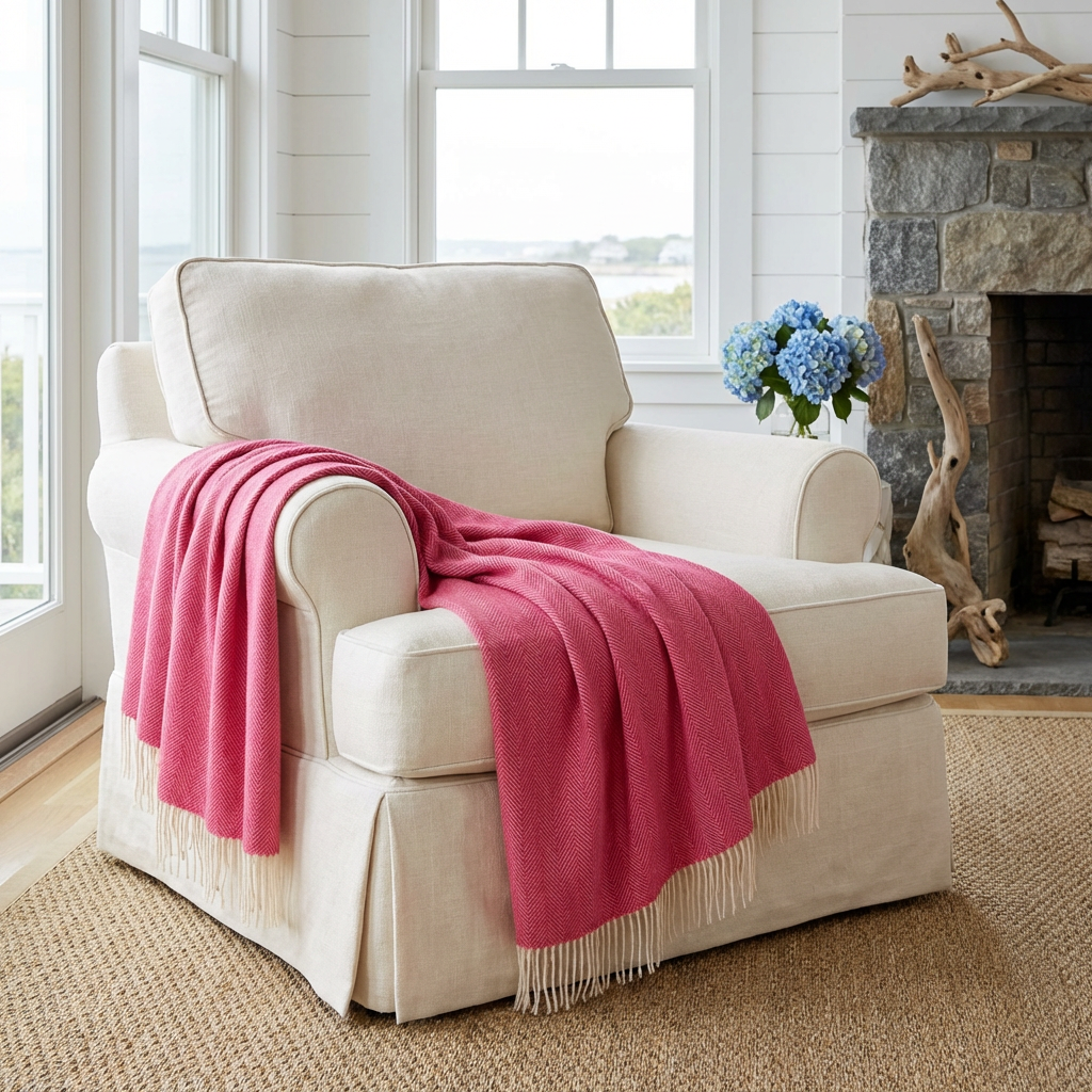 Southampton Home Merino Wool Herringbone Throw - Pink