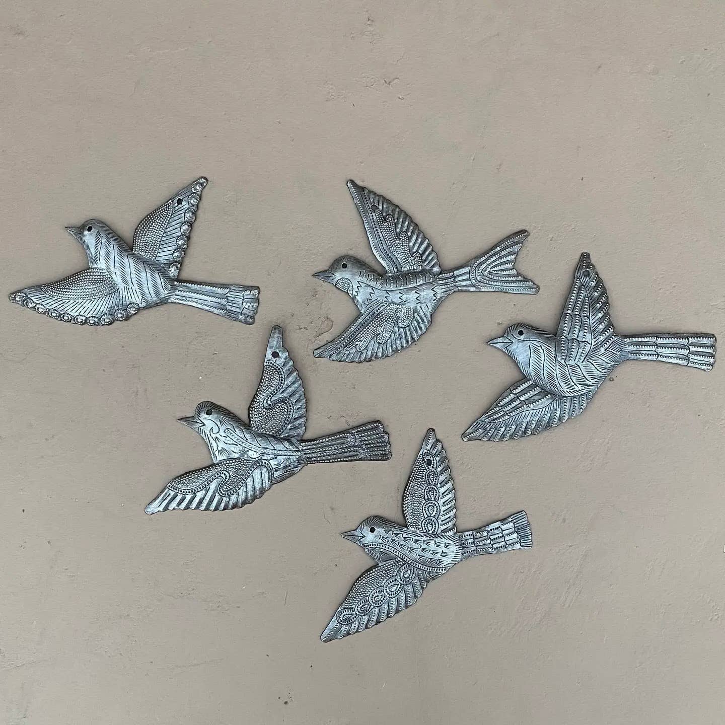Set of 5 Metal Birds $5 ea. Flock Flying Left Recycled Art