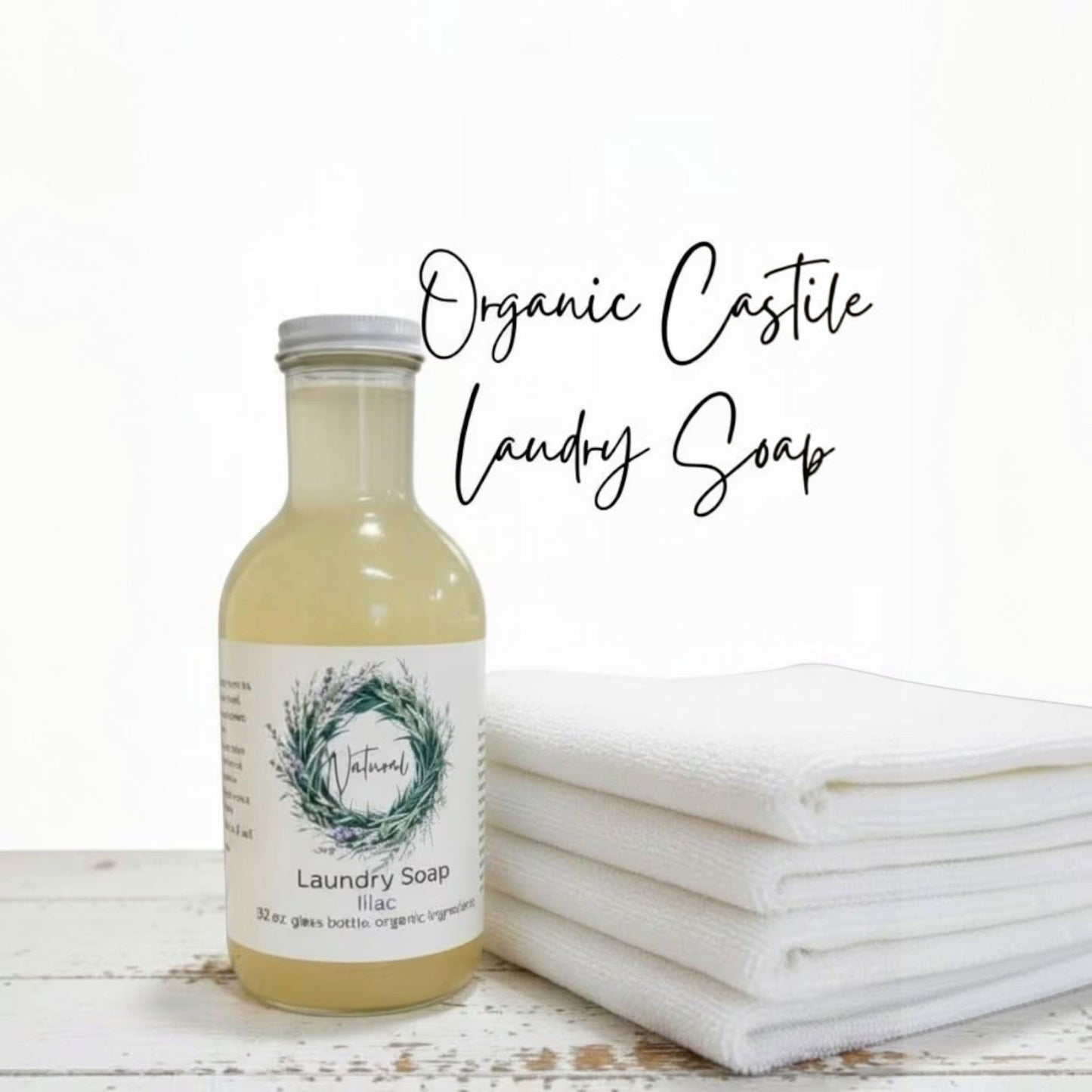 Organic Castile Laundry Soap, HE Safe, Non-Toxic, Zero Waste (32 oz Glass Bottle)